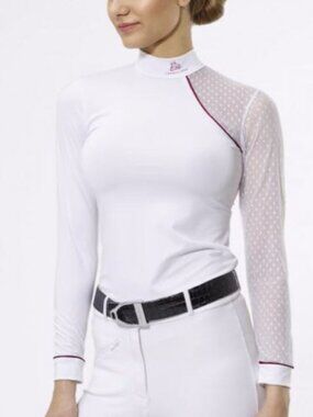 Rare Cavalliera DAME  show shirt, White-bordeaux, SZ S (EU)- XS (US), NWT